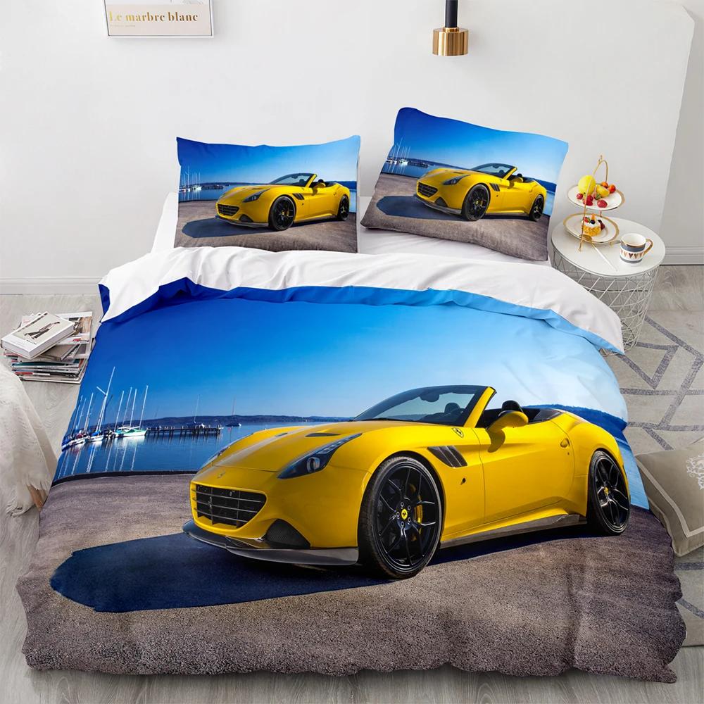 Sportbilsracing Sängklädesset Enkel Twin Full Queen King Size SUV Lastbil Sängset Aldult Barn Sovrum Påslakanset Män Pojke Gåva