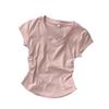 Cotton Blue Shoulder Short Sleeved T-shirt for Women In Summer, Slim Fit and Stylish, Pleated Waist Cinching Short T-shirt Top