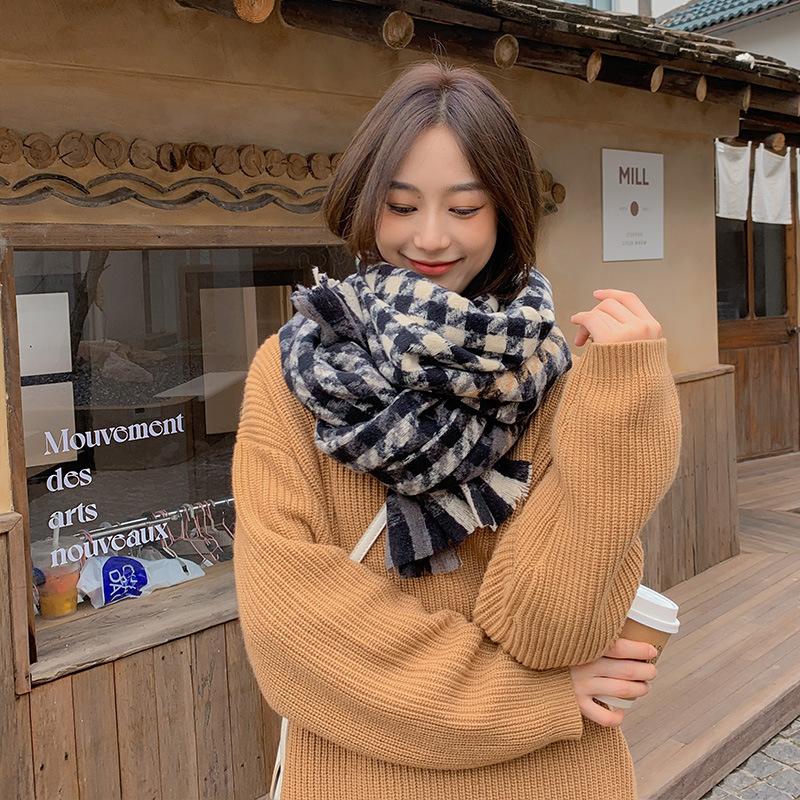 Houndstooth Plaid Ins Scarf Women's Autumn and Winter New Korean Version Versatile Student Shawl Warm Scarf Men's Trend