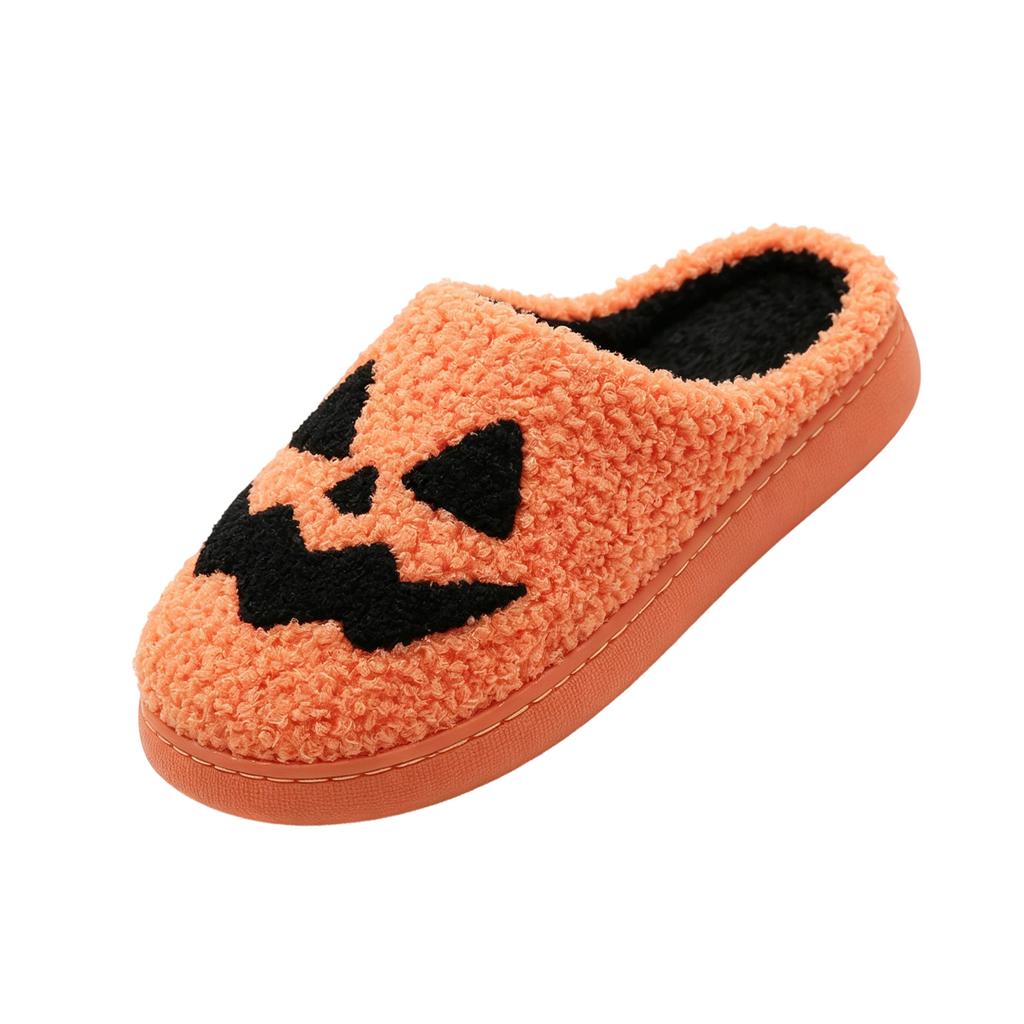 Women's Halloween Pumpkin Embroidered Winter Cotton Slippers