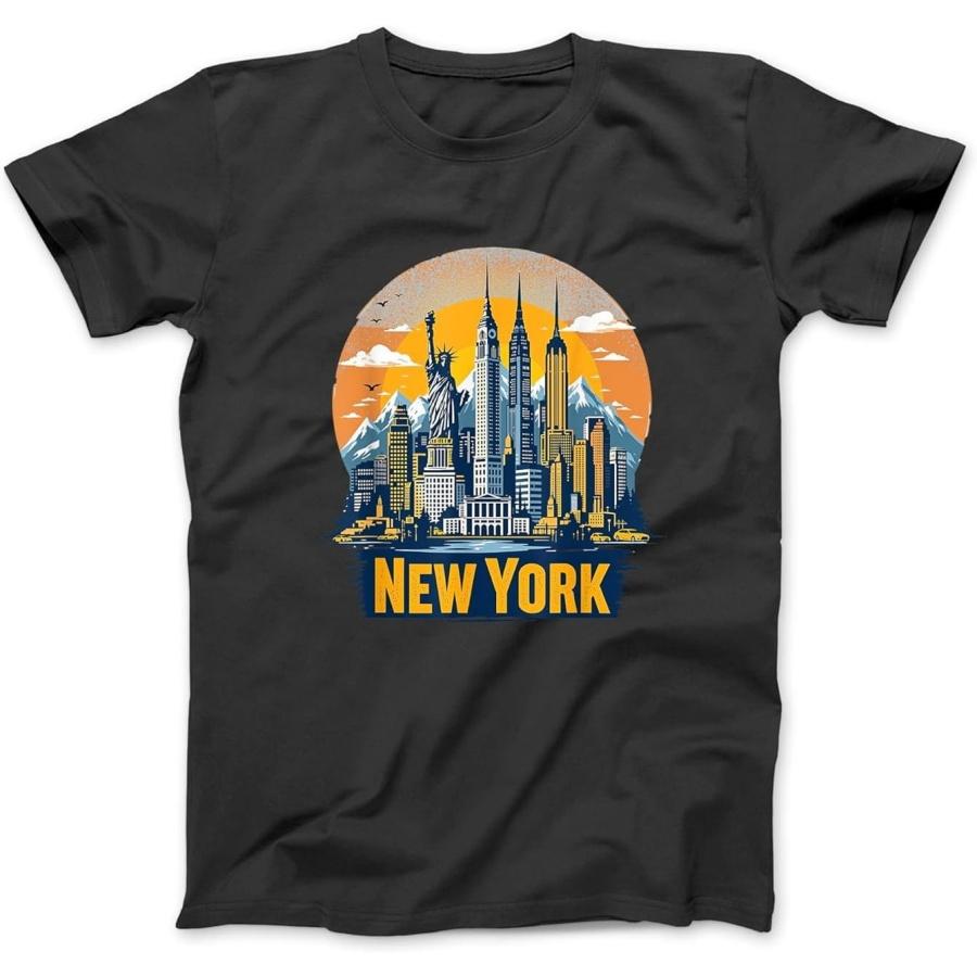 Ретро Нью-Йорк Силуэты Нью-Йорка Статуя Свободы Винтажная Футболка, Свитшот, Худи для Мужчин Женщин Детей Сделано в Канаде Черный S