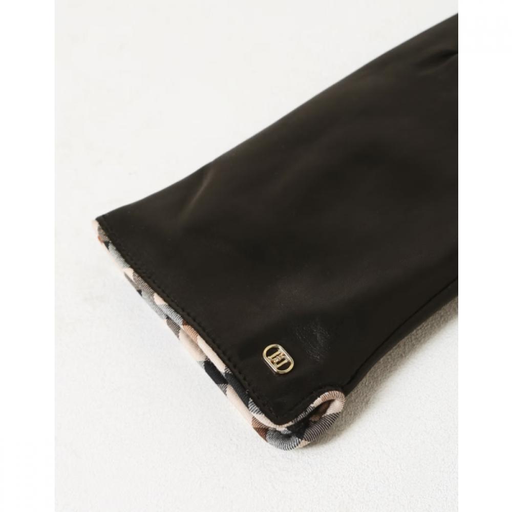 Daks Luvas Femininas Simples Pretas de Couro Sólido V5f300