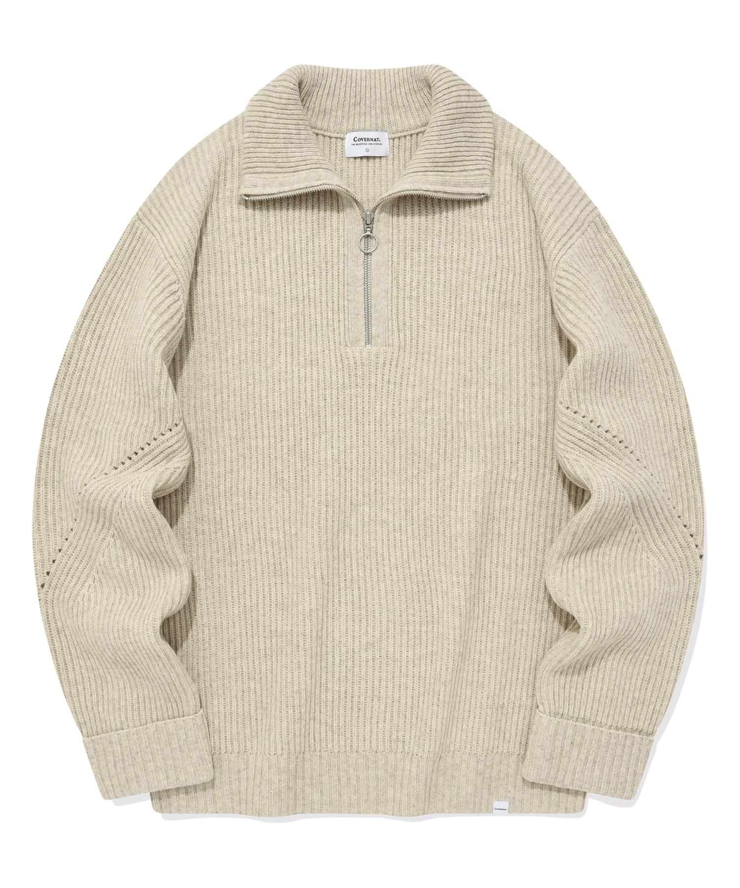 Covernat Lambswool Half-Zip Knit Oatmeal Oatmeal/S
