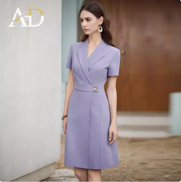 Women's Professional White Summer Dress - Short Sleeve & Waist-Slimming Design for Office Wear