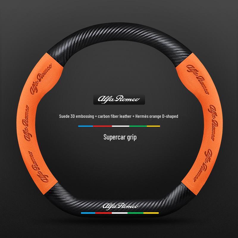 Carbon Fiber & Alcantara Leather Steering Wheel Cover for Alfa Romeo Stelvio, Stanway, Giulia, Juliet