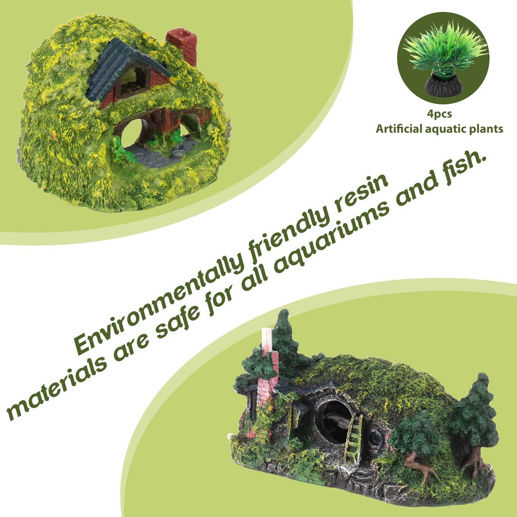 6Pcs Resin Aquarium Decoration Sets Fish Tank Artificial Rockery Landscape Hiding Cave Mountain View Ornament for Cave Pet Fish
