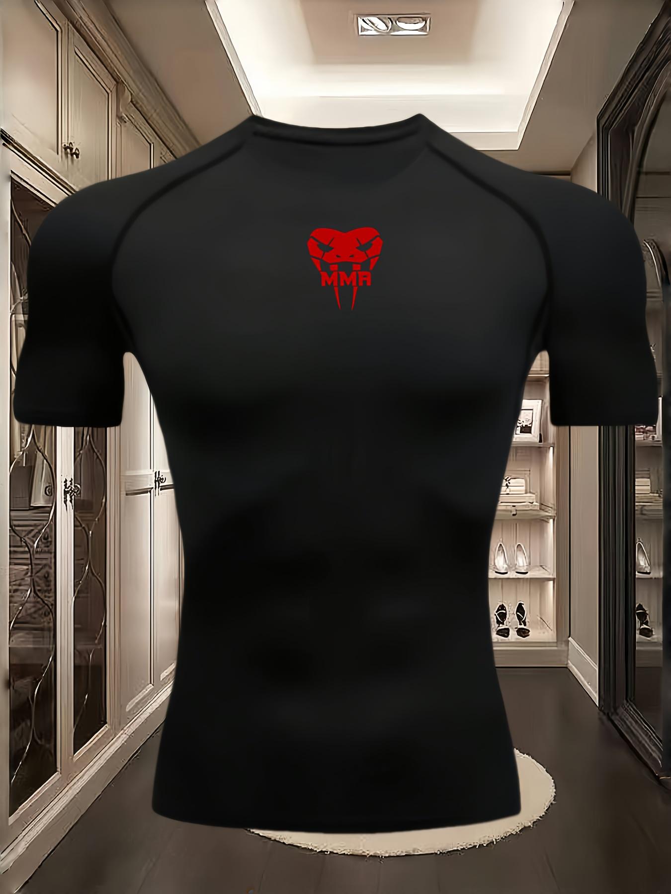 Men s Black Compression T-Shirt with Red Dripping Skull Print, Elastic Quick Drying Breathable Moisture Wicking Gym Workout & Sports Training Top S