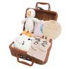 Baby Shower Gifts Basket Including Clothes Cute Doll Wooden Rattle Toy Funny Bibs Socks Greeting Card Newborn Baby Gifts Set White