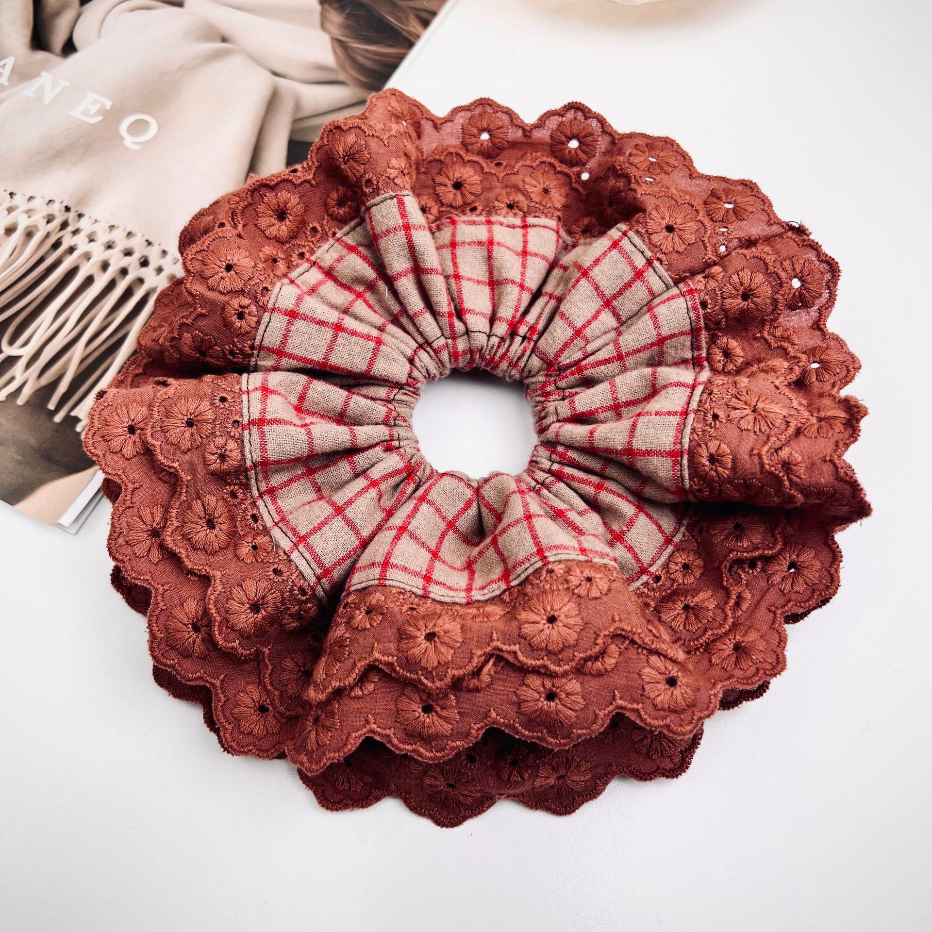 

Пасторальная резинка для волос «Толстая кишка»: Милый цветочный корейский стиль мори для повседневных поездок кирпич красный