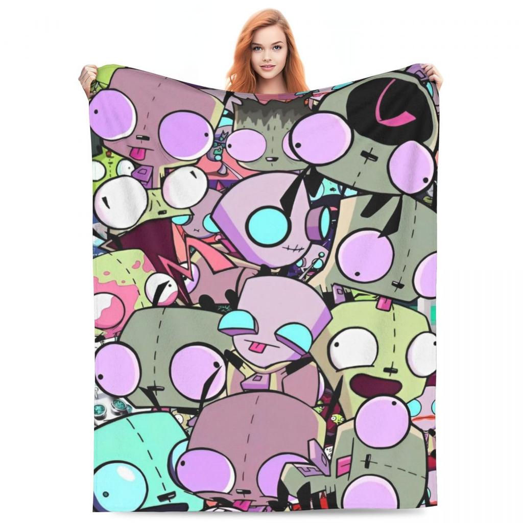 Invader-Zims Wolldecke Cartoon Dunkle Komödie Individuelle Überwurfdecke für Zuhause 200x150cm