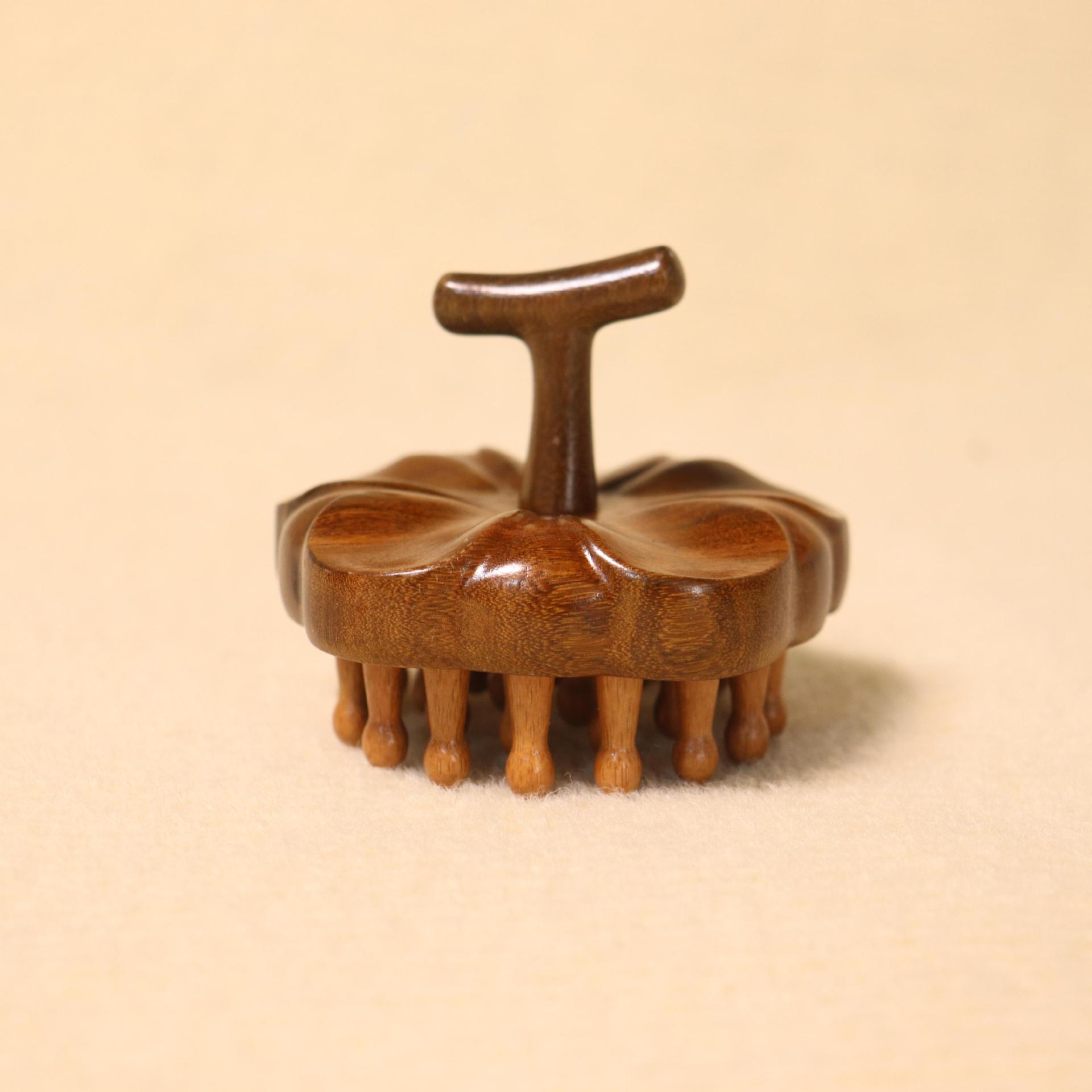 Green sandalwood horns massage comb head meridian comb hair therapy massager clip finger petals scraping hair therapy comb