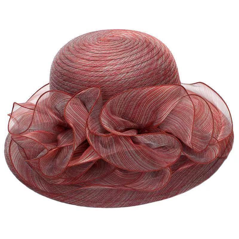 

JYL TS DIY Складная шляпа из органзы Защита от солнца Прозрачная ткань Claret_M(56-58cm） красное дерево