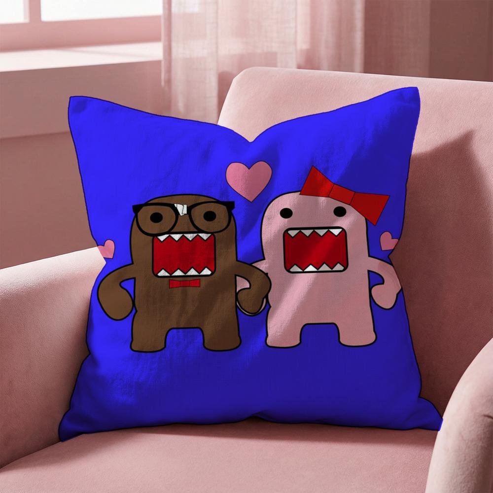 Cartoon Funny Domo-kun Cushion Cover Multi-Scene Pillow Cover for Home & Car - Reversible, Soft & Durable for Daily Use