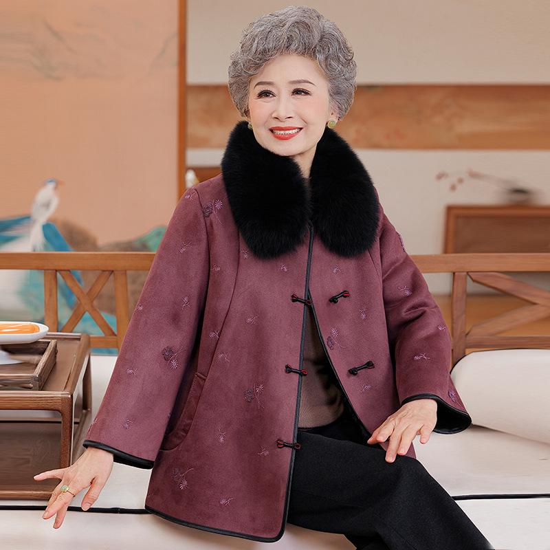 2025 New Chinese Style Faux Mink Velvet Coat for Middle-Aged & Elderly Women - Autumn/Winter Leather-Fur Blend