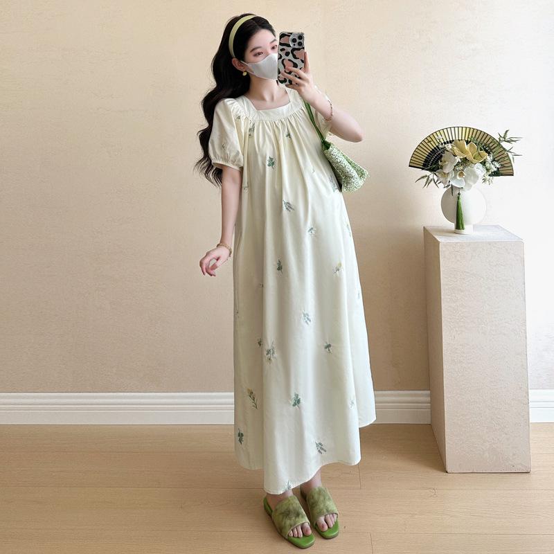 Summer 2026 Korean Fashion Embroidered Maternity Dress - Sweet, Trendy, Age-Reducing Style L