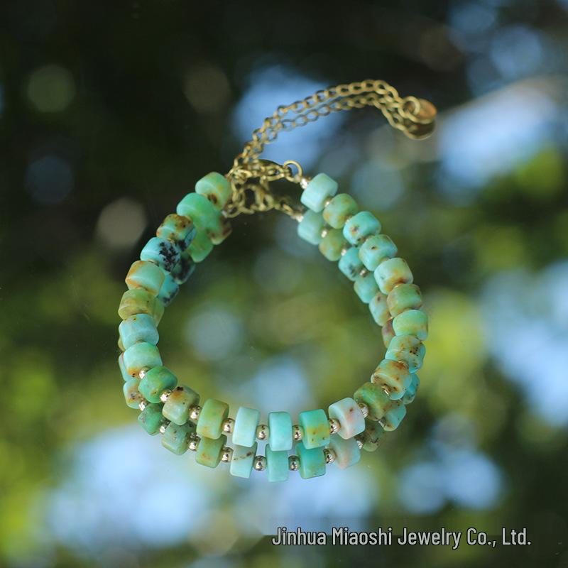 Wykwintna Naturalna Bransoletka z Koralików Amazonitu z Zapięciem ze Stali Nierdzewnej - Retro Styl Etniczny