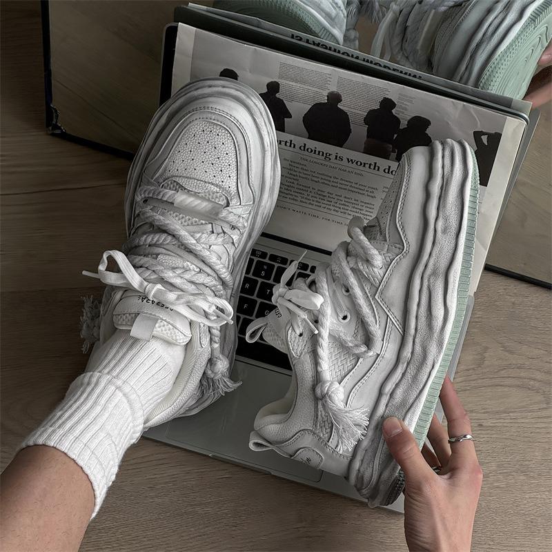 inner height increase cm dissolving shoes men's and women's Guochao dreadlocks niche bread shoes polished and old couple board shoes tide