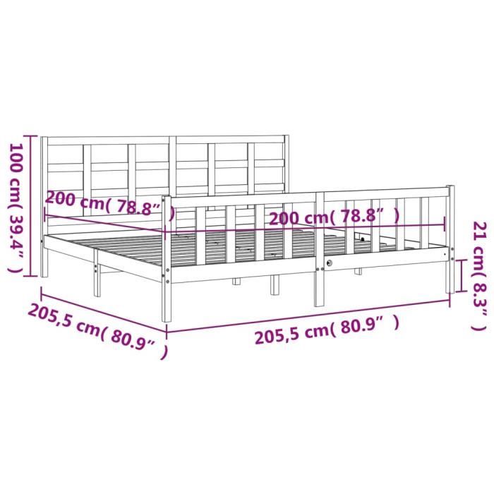 VidaXL Bed Frame with Headboard Black 200x200 Cm Solid Wood 3192125