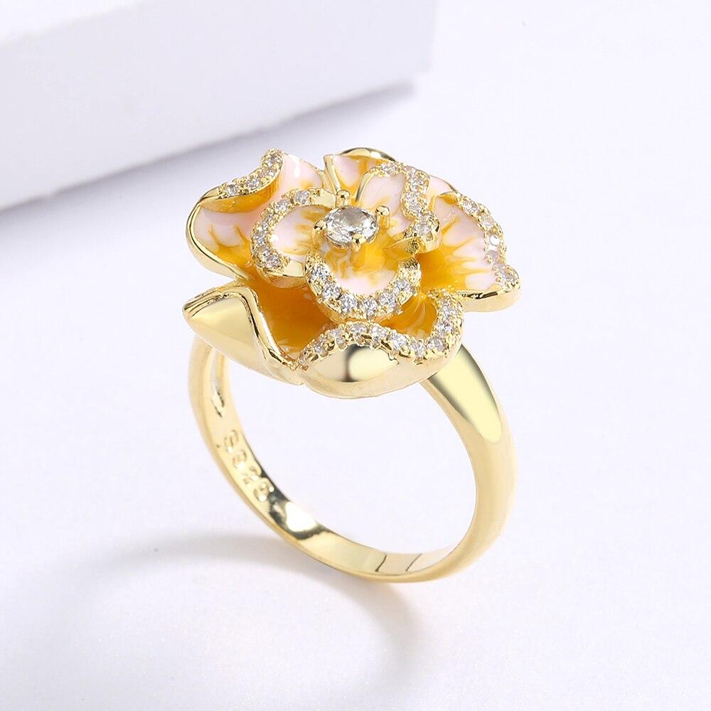 Bague classique en émail pour femmes, bijoux à fleurs jaunes, à la mode, bijoux de mariée, cadeau en émail époxy fait à la main