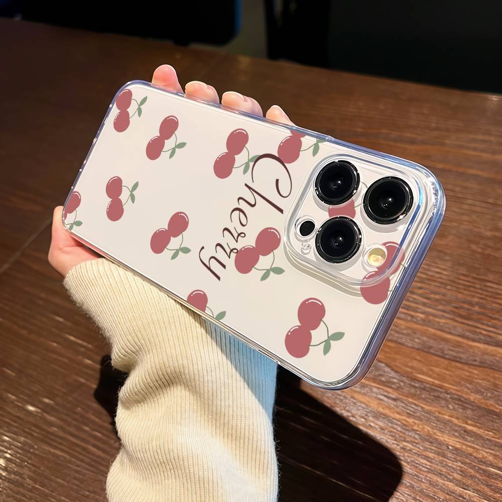 Cartoon Cherry Fruit Clear Phone Case For IPhone 16 16E 15 17 14 13 12 11 Pro Max Air Cute INS Cover Case