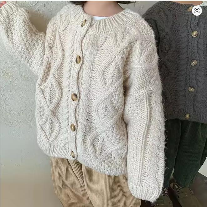 Jenter Strikket Genser Cardigan Mote Baby Grov Ull Hamp Retro Cardigan Gutter Jakke Barneklær