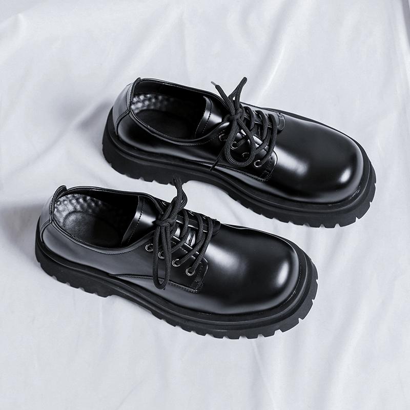 Fashion British Style Derby Shoes Men PU Thick Soled Round Toe Business Formal Shoes Classic Comfort Anti Slip Work Clothes Men Shoes