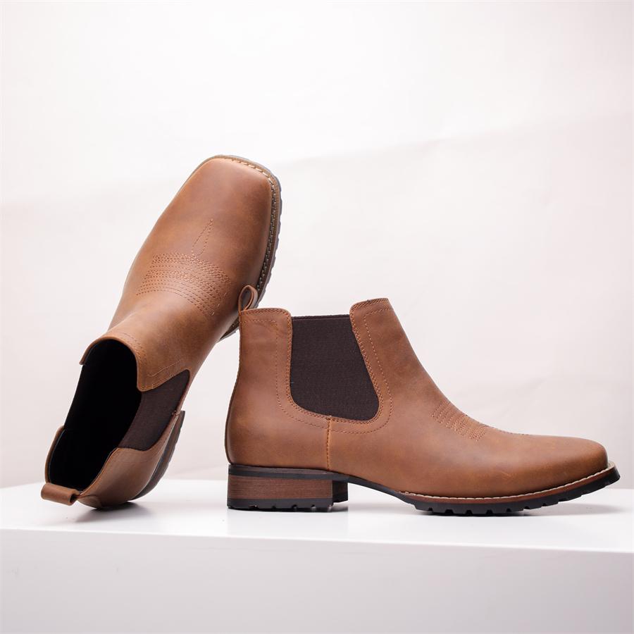 Golden Sapling Square Toe Chelsea Boots for Men Retro Leather Shoes Gentleman Party Business Ankle Botas Footwear