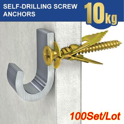 100Set/Lot Hammer In Metal Drywall Anchors with Self Tapping Screws Kit