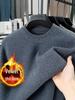 2025 Winter Men's Plus Velvet Round Neck Sweater: Casual, Simple, Warm Knitwear for Middle-Aged Comfort