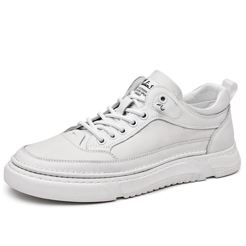 

2024 Повседневная обувь на плоской подошве с выемками, модная обувь из натуральной кожи, нескользящая, износостойкая, вулканизированная, удобная обувь для пар 44 белый