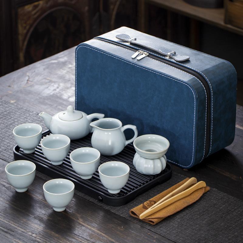 Travel tea set, portable bag, complete set of office tea, practical ceramic, Kung Fu tea tray, teapot set, hand gift pottery