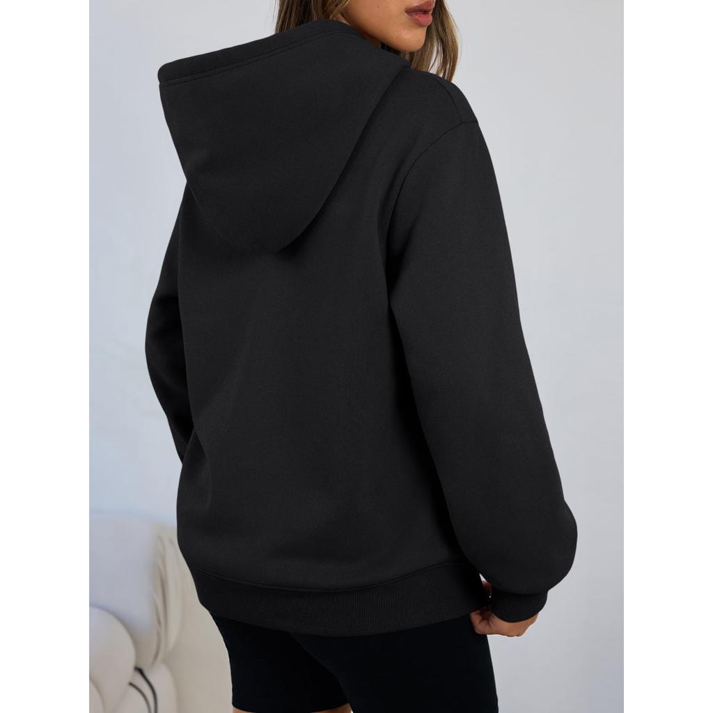 Women's Fashion Winter Solid Color Long Sleeve Hooded Fleece Sweatshirt