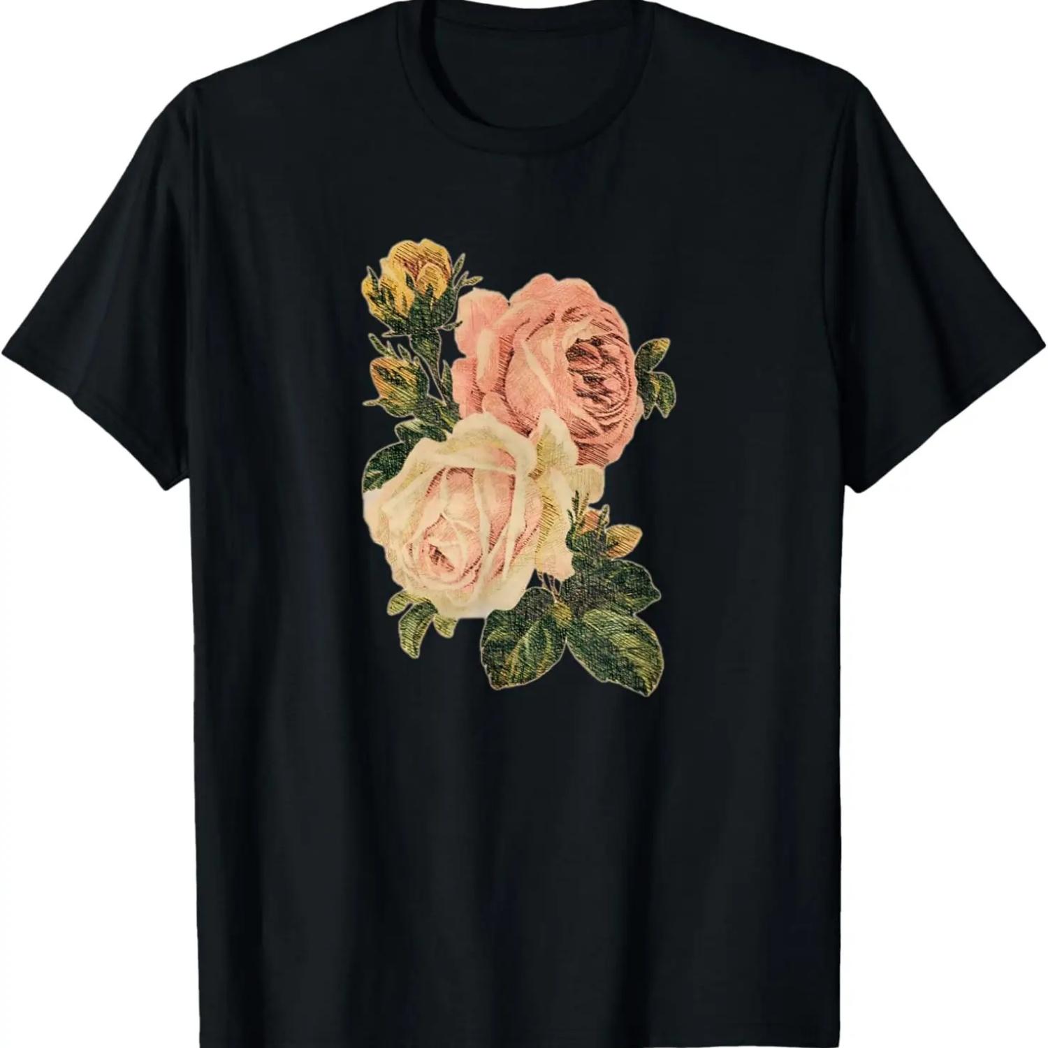 Винтажная футболка с цветами роз в стиле коттеджкор S