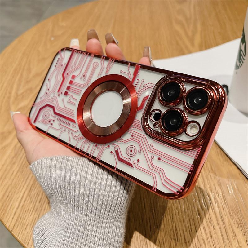 

Роскошный чехол с защитой линзы, гальванический магнитный чехол для беспроводной зарядки для iPhone 14 13 12 11 Pro Max, защитный чехол от падения iPhone 11 красный