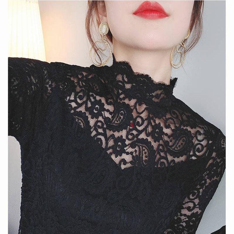 Autumn and Winter Round Neck Stretch Sweater Lace Embroidery Base Sweater