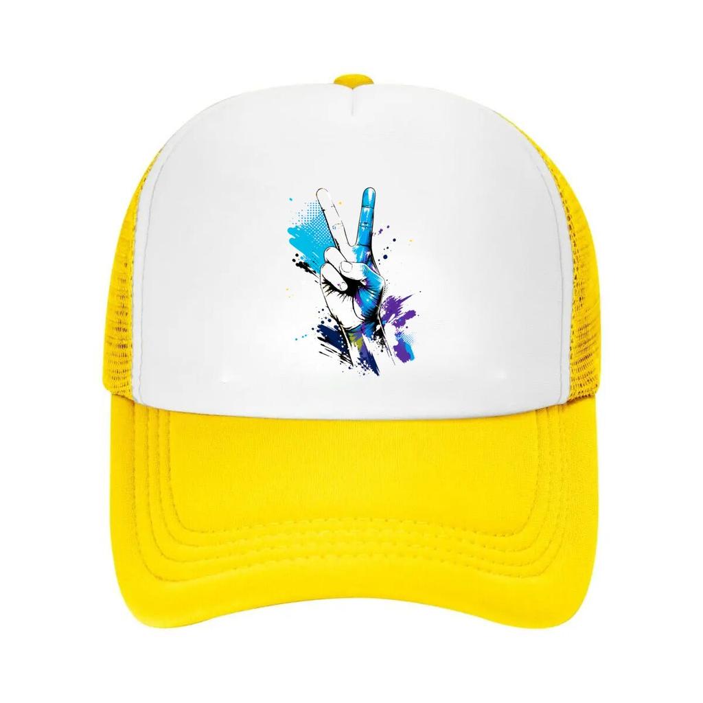 Abstract Rainbow Victory Hand Splash Mesh Baseball Cap Casual Hat Outdoor  For Womens Unisex FeUnisex