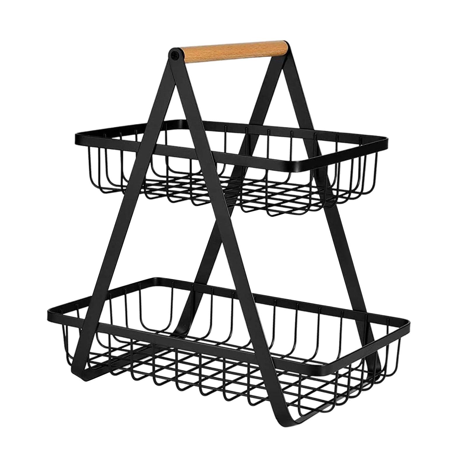 

Ваза для фруктов с 2 уровнями, корзина для фруктов, хранилище, полка для овощей, подставка для хлеба для кухни, черный One Size чёрный