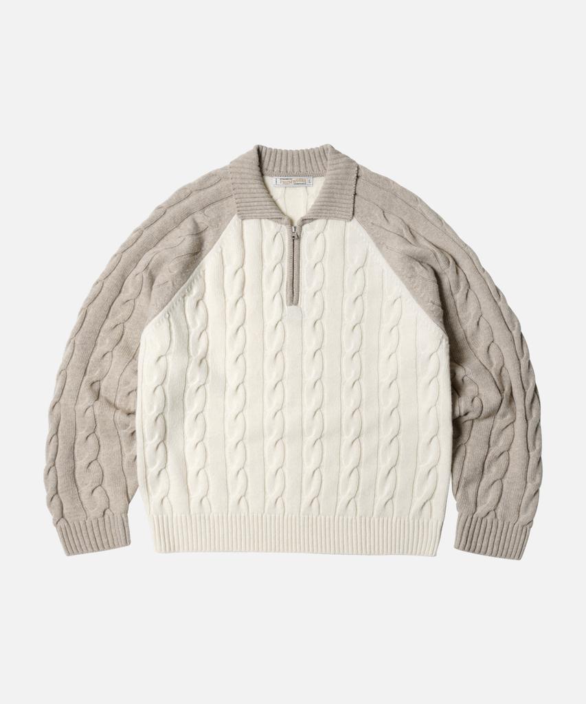 FRIZMWORKS Wool Cable Raglan Half Zip Knit _ Oatmeal