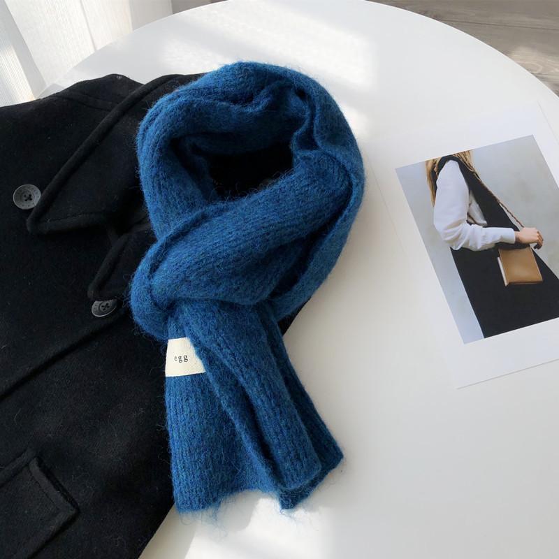 Korean Versatile Wool New Plain Color Solid Color Gray Blue Small Scarf Men and Women Couples Warm Long Scarf Winter