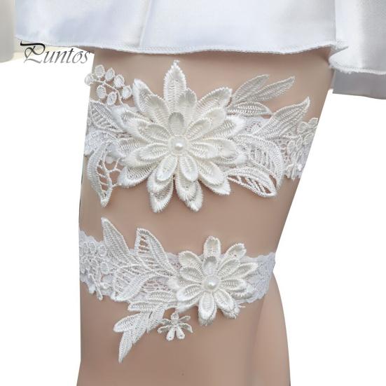 Elegant Embroidery Lace White Garters 1 Pair Faux Bridal Wedding Pearls Decor Bride Elasticity Sweet Style