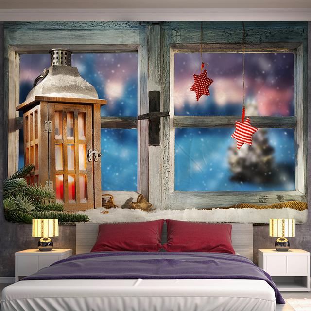 Christmas Popular Hanging Cloth False Window Scenery Outside The Window Tapestry Home Decoration Christmas Gift