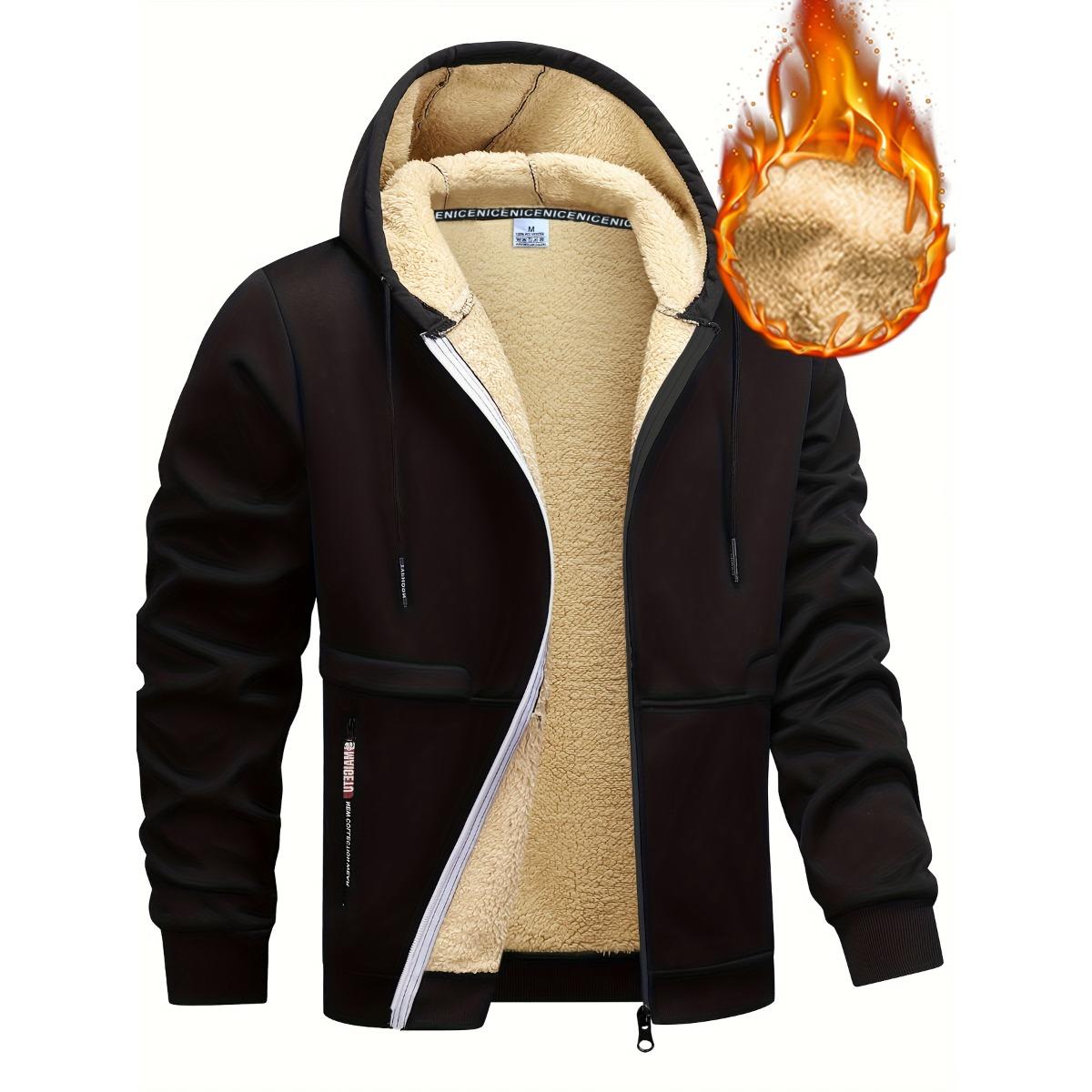 

Мужская удобная куртка с капюшоном на подкладке - Повседневная однотонная синяя куртка на молнии с капюшоном на шнурке, карманом на молнии и застежкой на пуговицах спереди, одежда с мягкой текстурой L чёрный