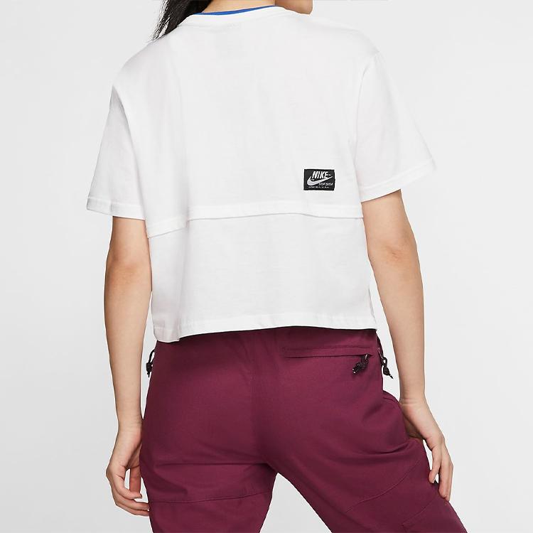 Nike T-shirt a maniche corte Patchwork Doppio Logo Donna Top Bianco CJ2040-100