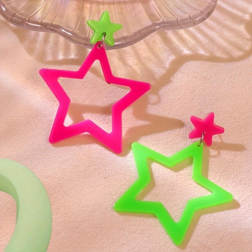 Y2K Star Pendant Earrings Geometric Pentagram Hollow Star Earrings Geometric Earrings  Daily Wear