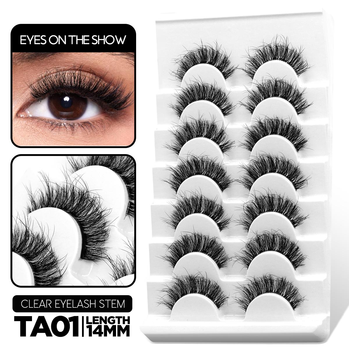 Пушистые накладные ресницы 5/7 пар натуральных кошачьих ресниц прозрачный стебель — фото 18
