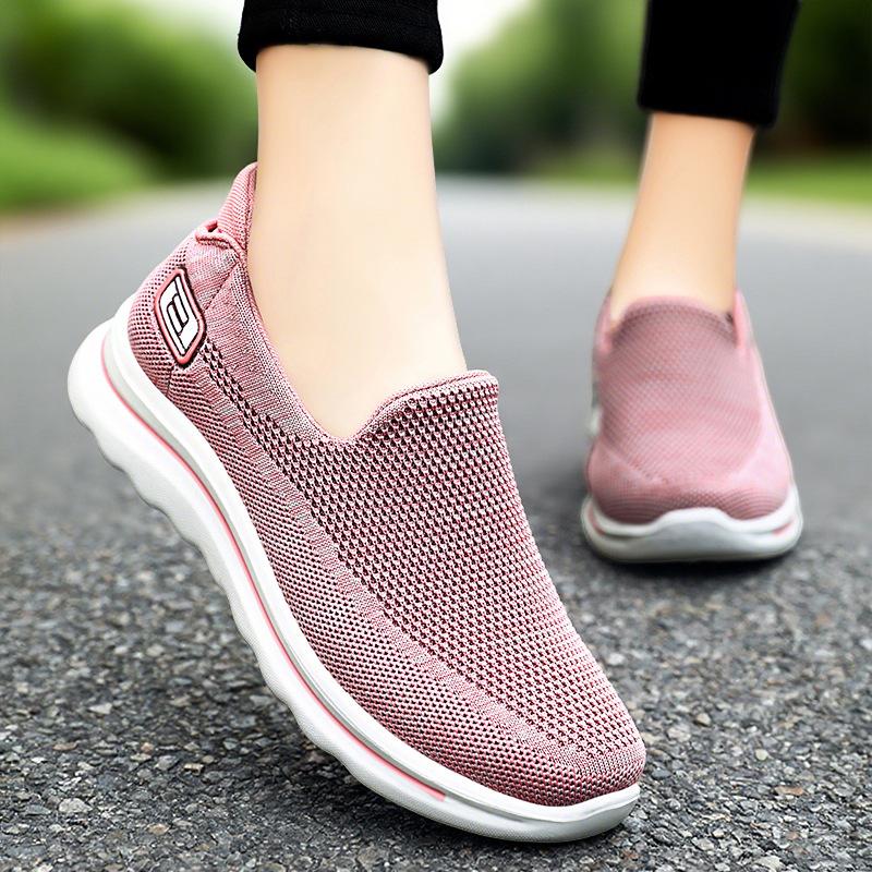 Shoes Women's Autumn Middle-aged and Elderly Mother Shoes with One Foot Flat-soled Elderly Shoes Non-slip Soft-soled Flying Woven Surface Brand Women'