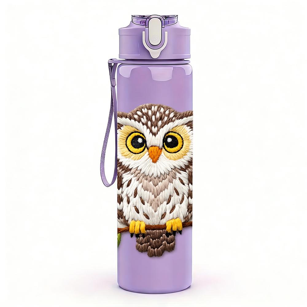 1PC Brown White Forest Owl Bust 750ml Color Plastic Water Bottle Leakproof Flip Straw Lid For Sports Office Home Use