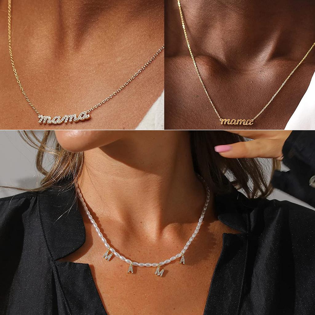 CARLIDANA Mother's Day Gift Hot Sale Letter MAMA Necklace for Mom Stainless Steel Gold Color Necklace Jewelry Women Anniversary
