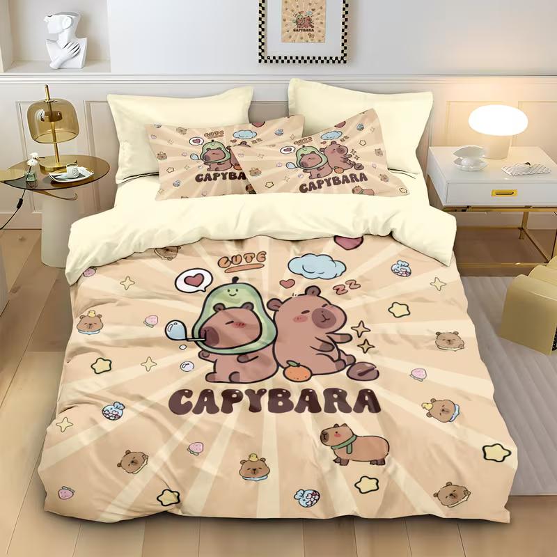 

Cute Capibala Bedding Set Pet Animal Duvet Cover, Modern Bed Cover Home Decor Single Double Queen King Full Size Beds Baby 100x135cm