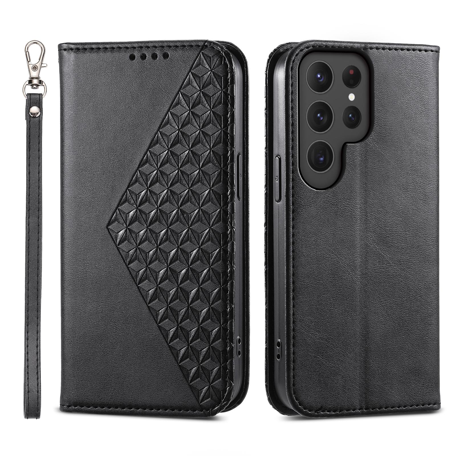 

Чехол для Samsung Galaxy S25 Ultra из искусственной кожи с текстурой теленка, чехол для телефона с кошельком Black